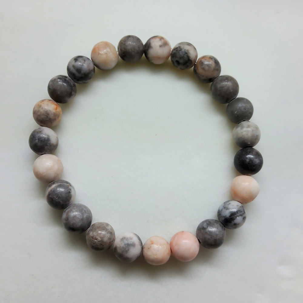Pink & Gray Zebra Agate Stretch Bracelet